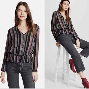 Rails Beaux Varadero Stripe Linen Blend Long Sleeve Blouse Small